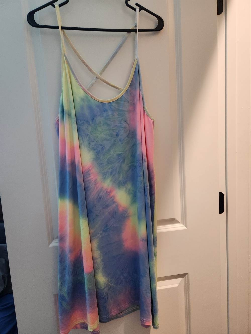 SHEIN Pastel Tie-Dye Spaghetti Strap Chemise - Blue, Pink, Yellow, Green